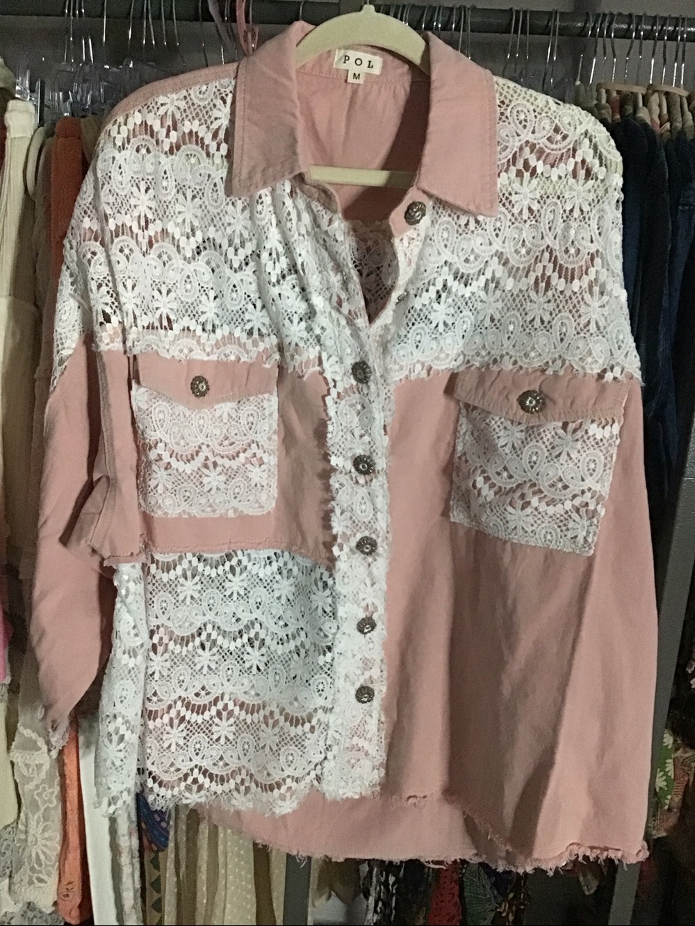 POL NWT JACKET 🎉Top Pink Lace Crochet Long Sleeve Size Small - Large